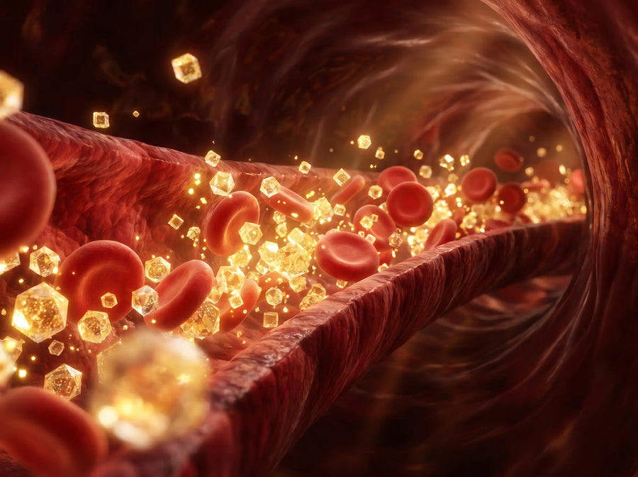 Blood vessel with glucose particles