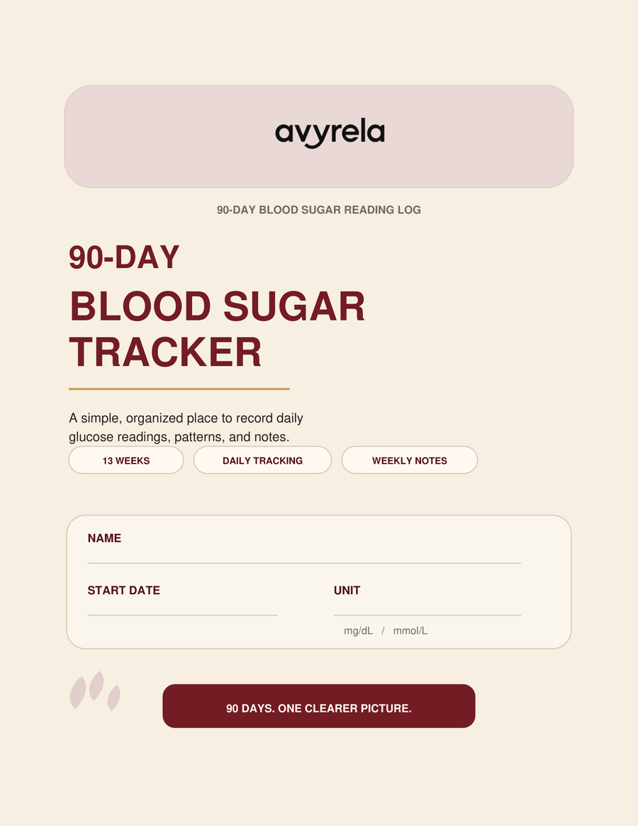 Avyrela 90-Day Blood Sugar Log Tracker